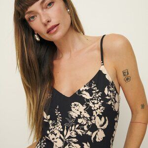 Reformation Black and Cream Floral Midi Dress